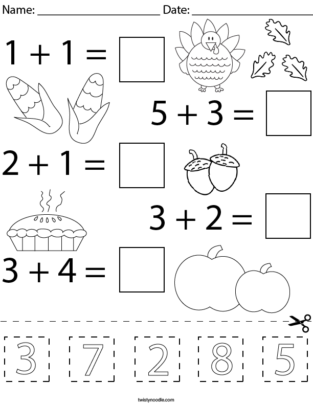 Thanksgiving Cut And Paste Addition Math Worksheet Twisty Noodle Thanksgiving cut and paste addition math worksheet twisty noodle